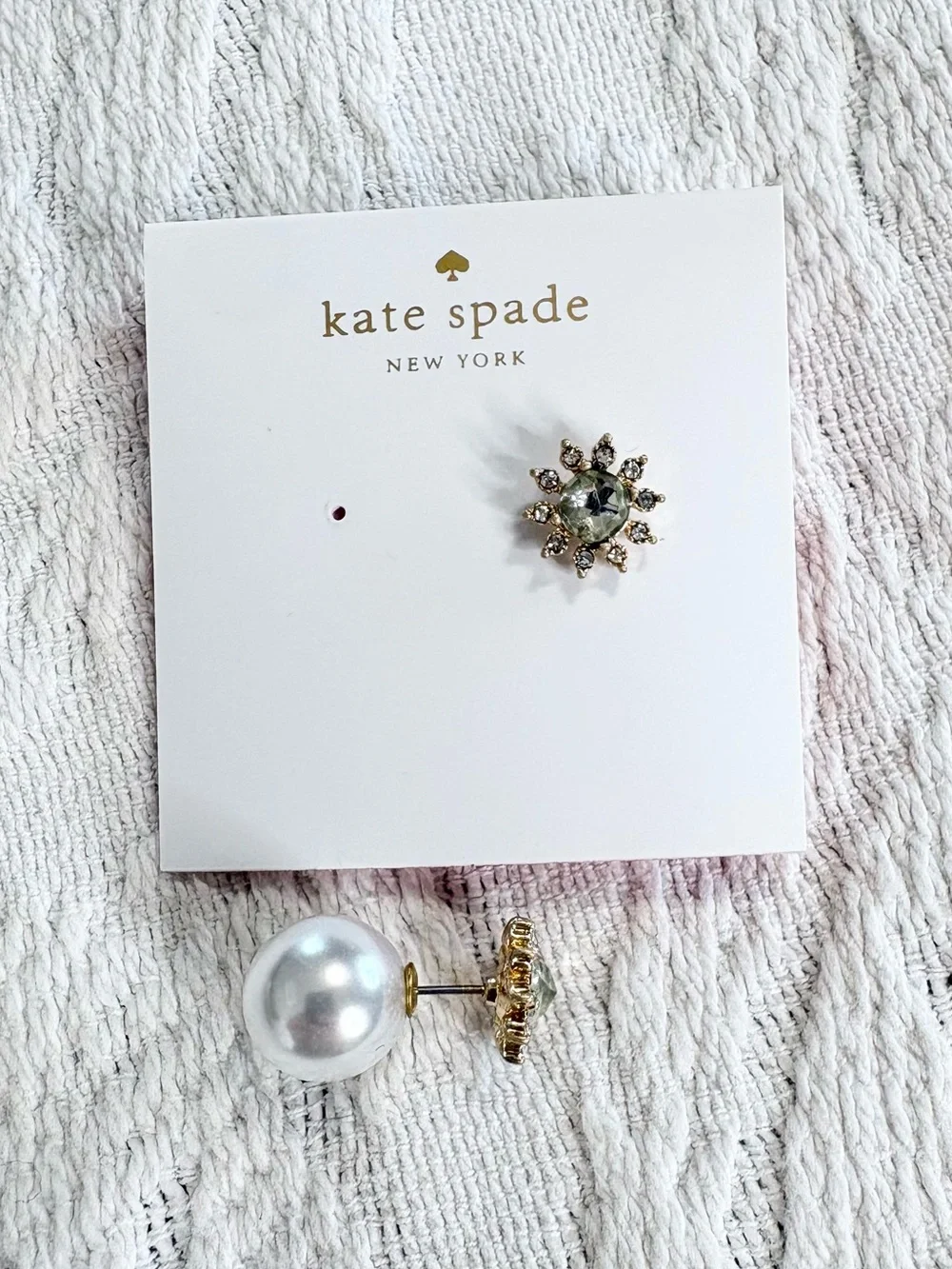kate spade Pearl-Back Flower Crystal Stud Earrings - White/Gold